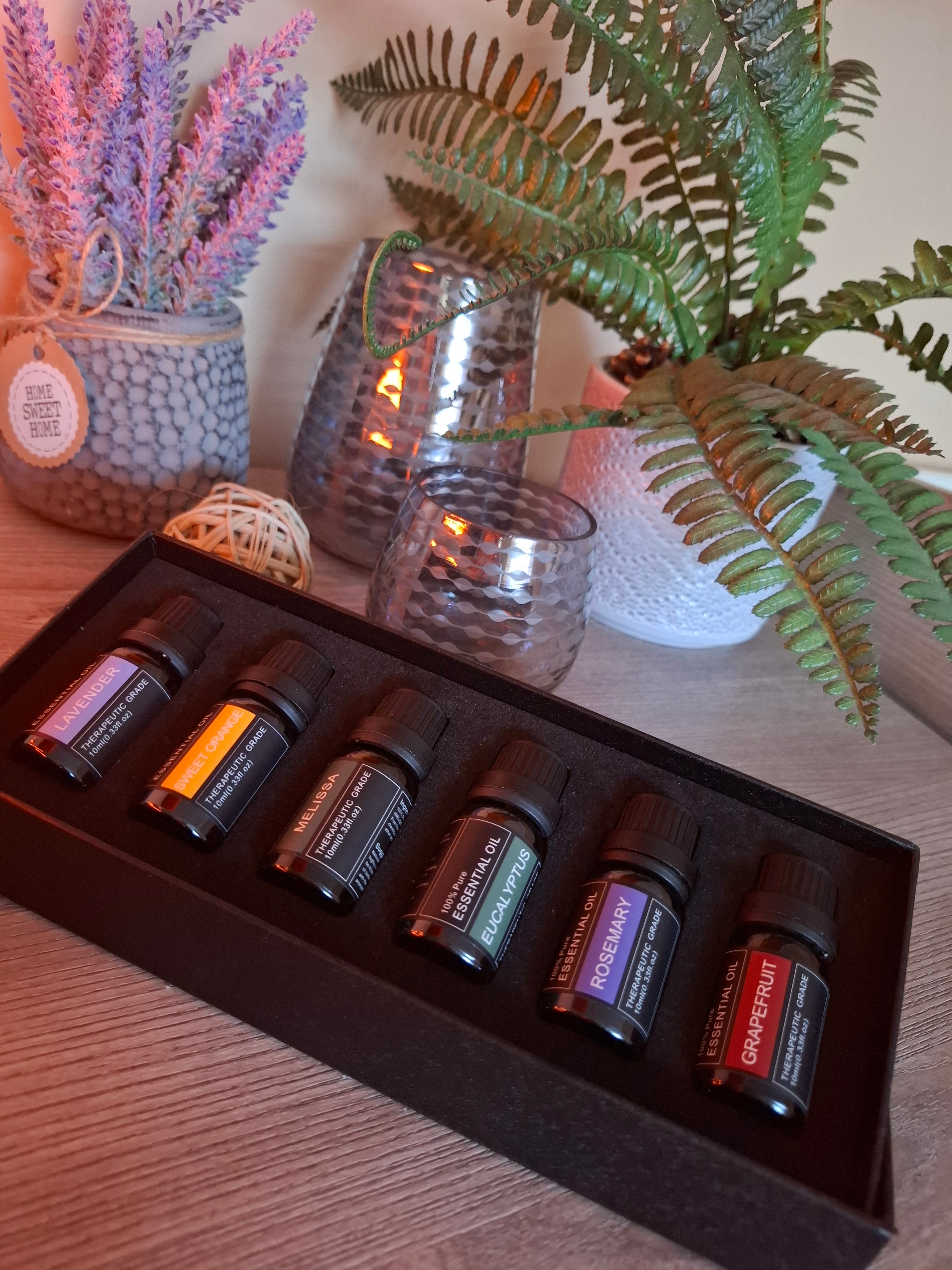Elektromos, USB-s levegő párásító, aroma diffúzor Himalája sóval, ajándék 6 darabos 100%  természetes növényi esszenciális illóolaj szettel díszdobozban