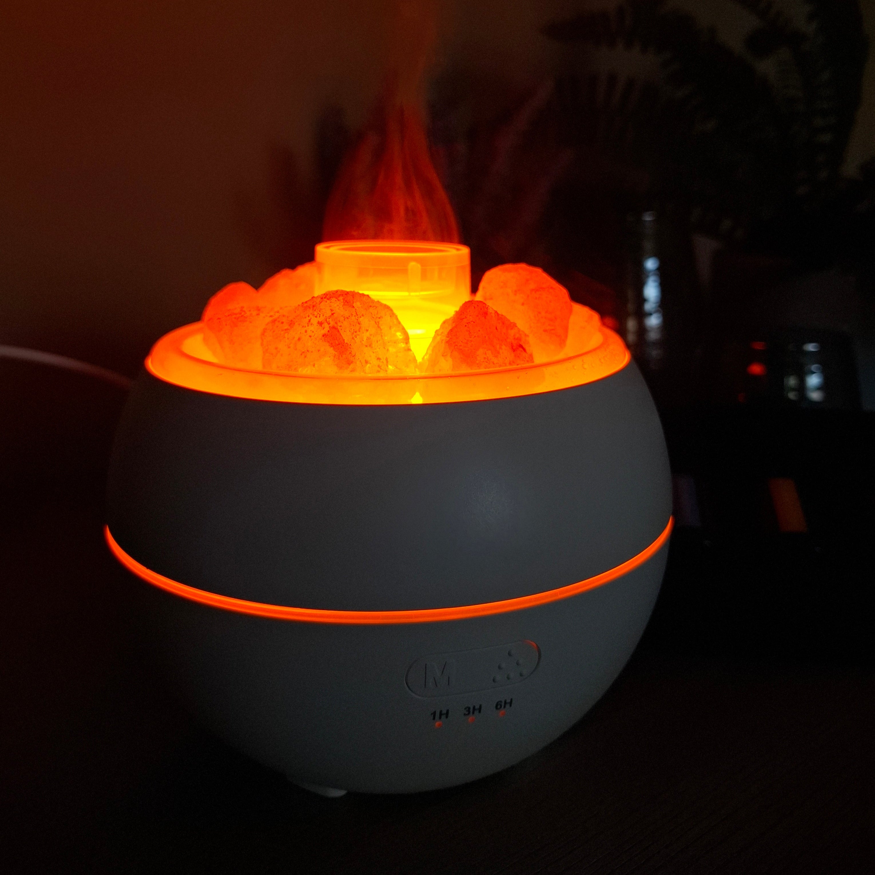 Elektromos, USB-s levegő párásító, aroma diffúzor Himalája sóval, ajándék 6 darabos 100%  természetes növényi esszenciális illóolaj szettel díszdobozban