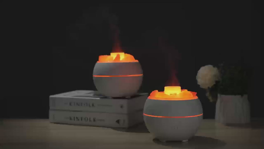 Elektromos, USB-s levegő párásító, aroma diffúzor Himalája sóval, ajándék 6 darabos 100%  természetes növényi esszenciális olaj szettel díszdobozban
